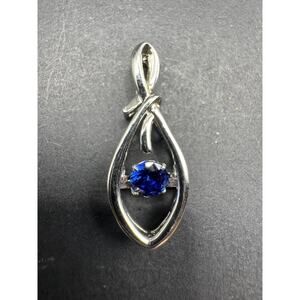 Vintage Designer Signed Sterling Silver 925 Floating Blue Sapphire Pendant